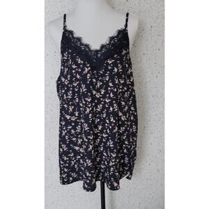 Womens cami top Size large lace trim Eyelet floral Babydoll Blue Hawthorne